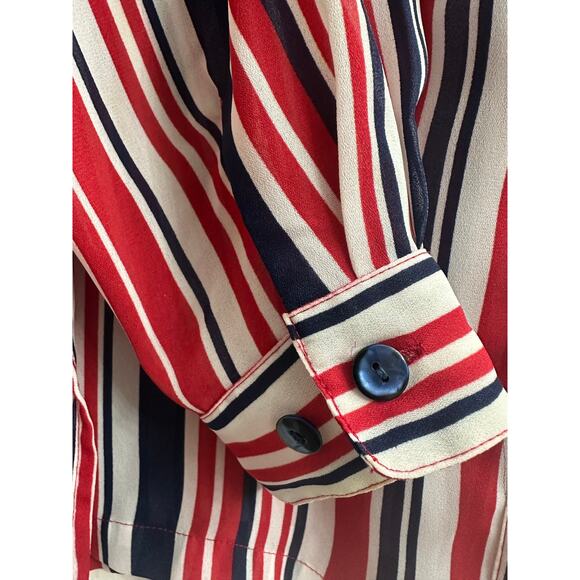 Travel Smith Red Navy White Striped Button Up Long Sleeve Blouse Women’s Medium - Picture 5 of 6